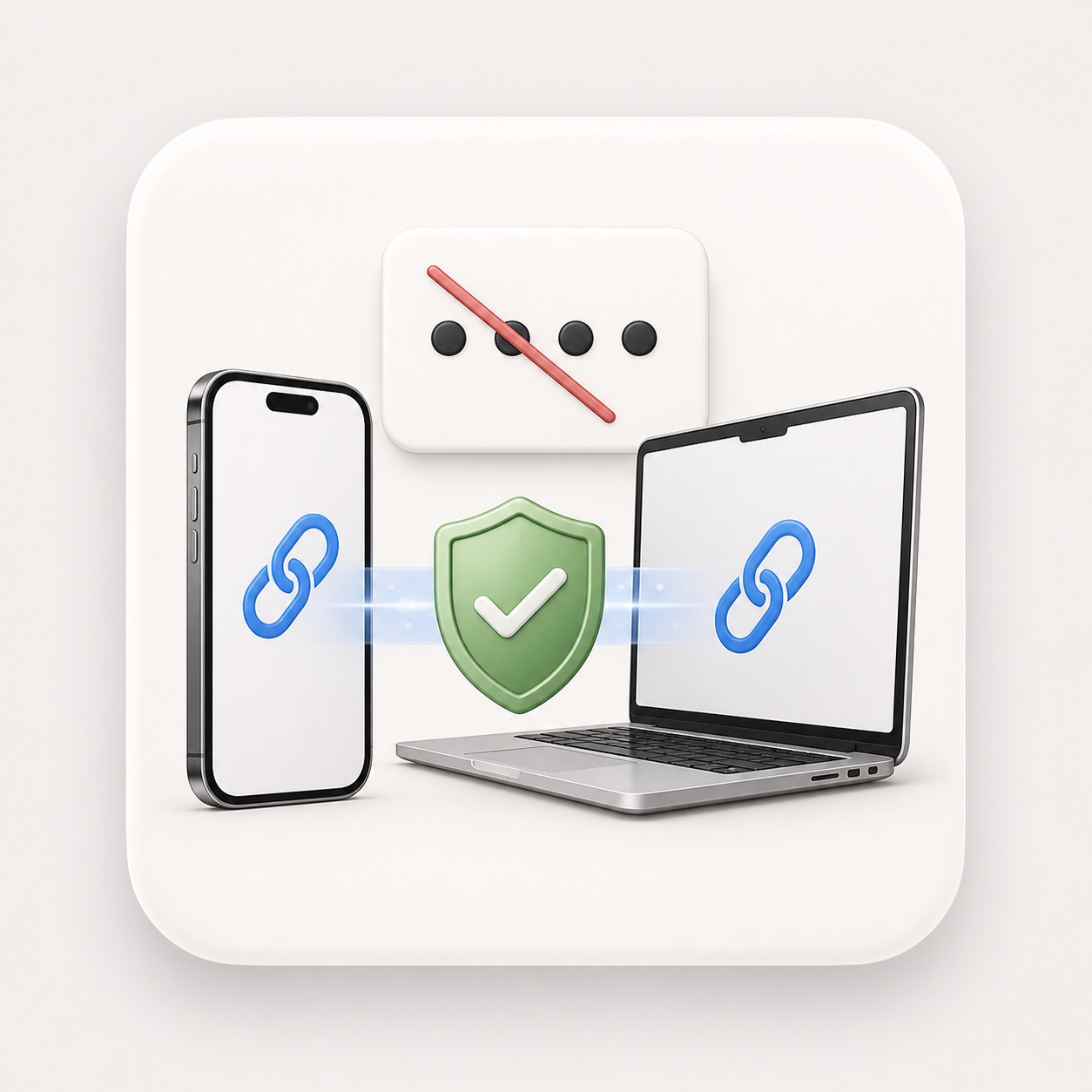 Secure item link shared between a phone and laptop while the password remains blocked.